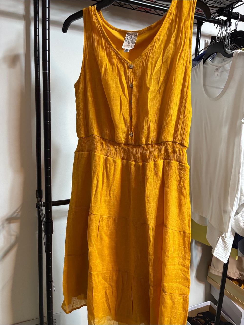 Naïf petite Mustard Yellow Tiered Sleeveless Dress size petite large